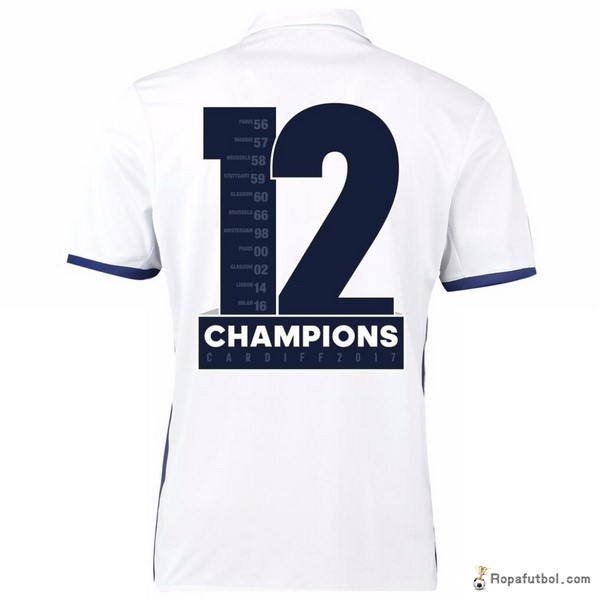 Camiseta Thailandia Real Madrid Champions 12 Replica Primera Ropa 2016/17 Blanco